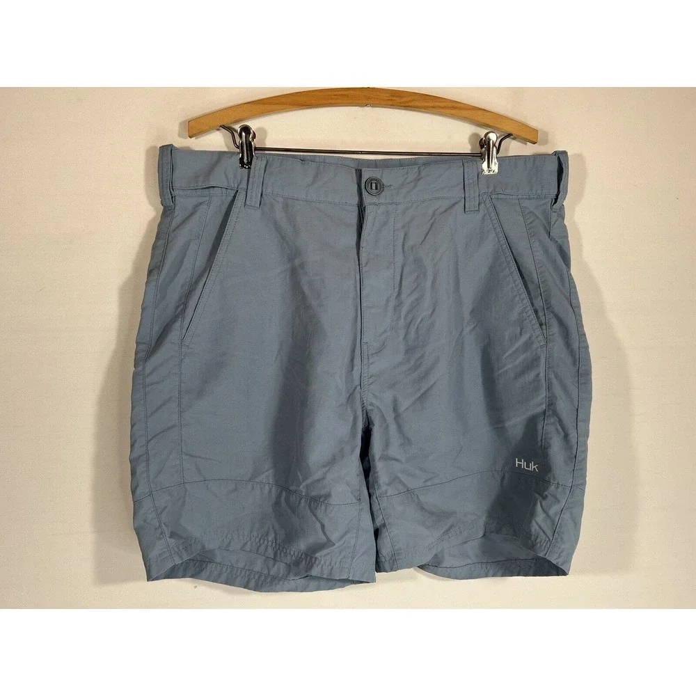 Huk Fishing Shorts Mens 2XL Blue Performance Flat Front Outdoor Angler